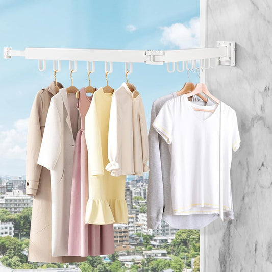 Foldable Wall Drying Rack - Foldable Wall Clothes Rack - Foldable Wall Clothes Rod - 2-Way Drying Rack - Space-Saving - Foldable - For Laundry, Balcony, Bathroom, Terrace, Dormitory, Apartment - White - 1 piece