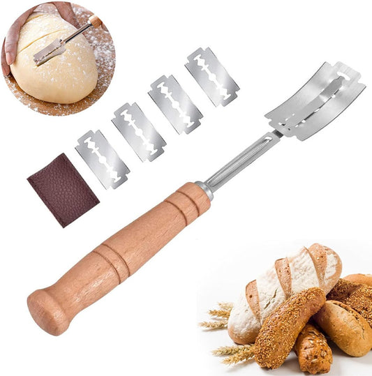 Dough Knife - Blade - Blade Knife - Dough Knife - Baguette Knife - With 5 Blades And Storage Case - Wooden Handle - Bread Knife - Baguette Knife - Baking Enthusiast