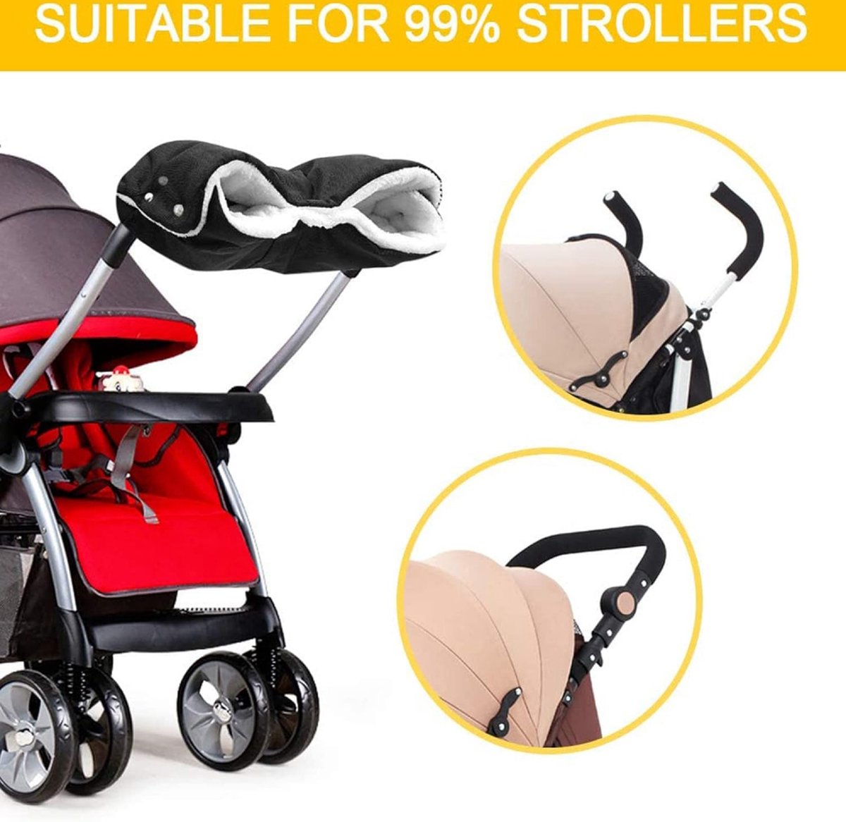 Stroller Glove Hand Warmer - Gloves for Strollers - Buggy Hand Warmer - Lined Gloves - Universal - Waterproof and Windproof - Warm Hands - Removable - Stroller - Children - Buggy Accessories - Black