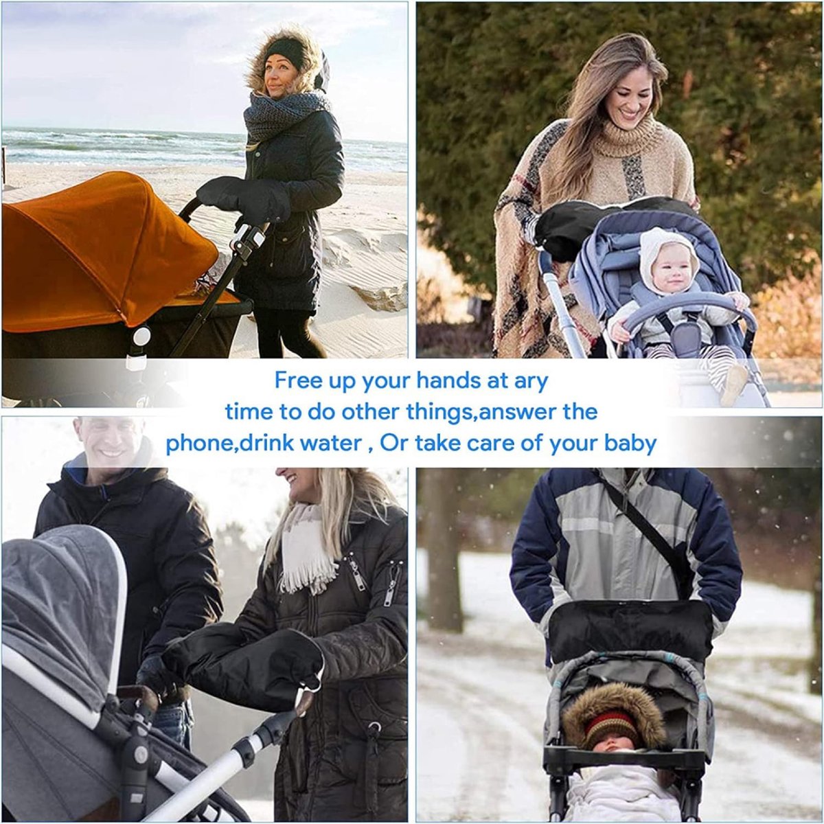 Stroller Glove Hand Warmer - Gloves for Strollers - Buggy Hand Warmer - Lined Gloves - Universal - Waterproof and Windproof - Warm Hands - Removable - Stroller - Children - Buggy Accessories - Black