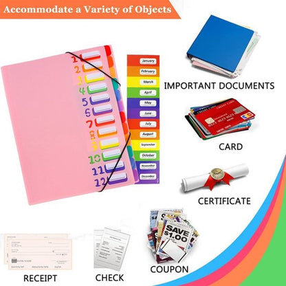 A4 Expandable Project Folder - A4 Sorting Folder - 12 Compartments - File Folder with Tabs - Compartment Folder - Desk Folder - Storage Folder - Document Folder - Work Folder - Clear Classification - Pink