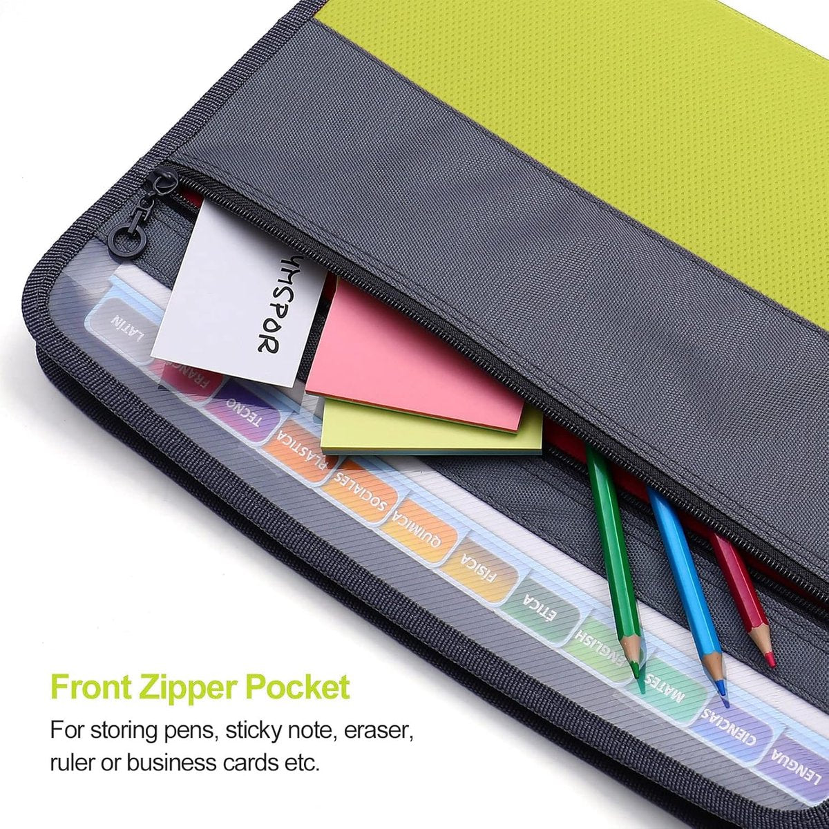 Project Folder - A4 - Foldable File Folder with Tabs - 13 Compartments - Storage Folder/Sorting Folder - Compartment Folder - Durable Plastic Document Folder - Writing Folder with Zipper - Conference Folder - Work Folder - Document Folder - Green - Portab