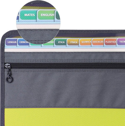 Project Folder - A4 - Foldable File Folder with Tabs - 13 Compartments - Storage Folder/Sorting Folder - Compartment Folder - Durable Plastic Document Folder - Writing Folder with Zipper - Conference Folder - Work Folder - Document Folder - Green - Portab