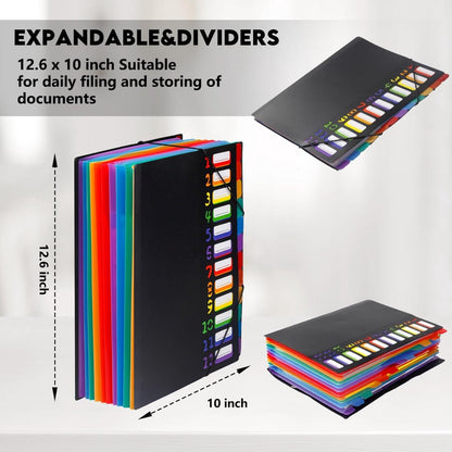 A4 Expandable Project Folder - A4 Sorting Folder - 12 Compartments - File Folder with Tabs - Compartment Folder - Desk Folder - Storage Folder - Document Folder - Work Folder - Clear Classification - Black