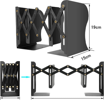 Bookend - Book Stand - Book Holder - Book Support - Bookends - Magazine Holder - Adjustable - Stylish Design - Non-Slip Feet - Multifunctional Use - For Shelves, Office, Library, Home and School - Metal - Black