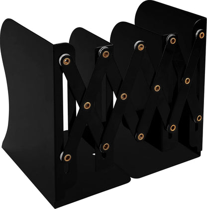 Bookend - Book Stand - Book Holder - Book Support - Bookends - Magazine Holder - Adjustable - Stylish Design - Non-Slip Feet - Multifunctional Use - For Shelves, Office, Library, Home and School - Metal - Black