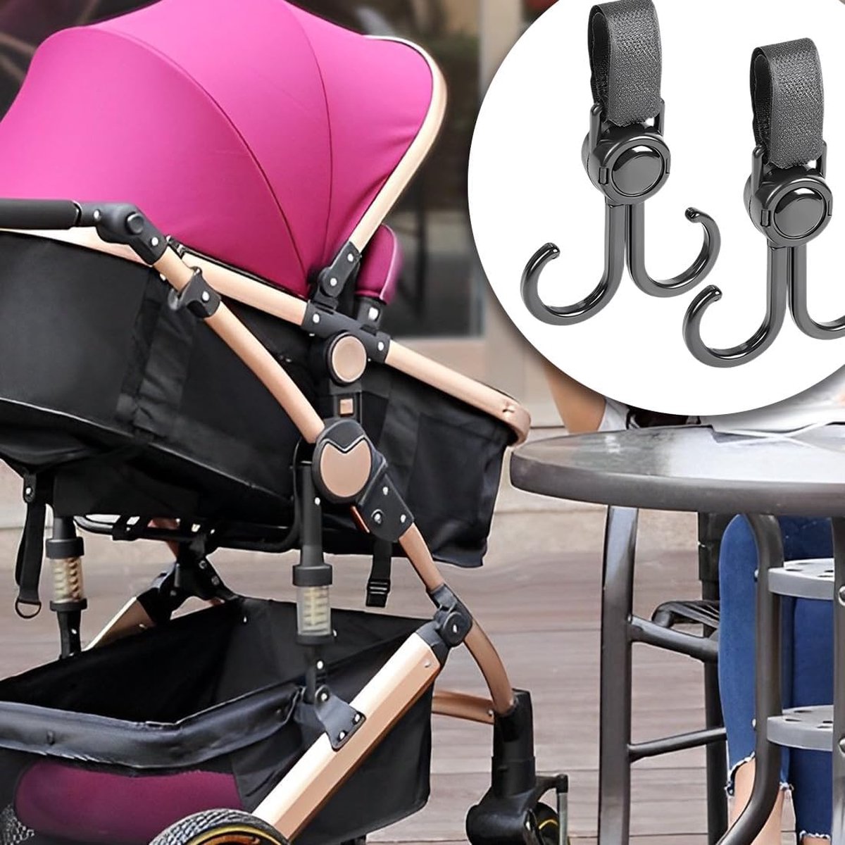 Stroller Bag Hooks - 6 Pieces - Bag Hook - Bag Hanger - Buggy Hooks - Baby Stroller - Diaper Bag Hook - Shopping Hook - Hooks for Bags - Universal Hook - Buggy Hook - Extra Sturdy - For Stroller, Buggy, Wheelchair - Black