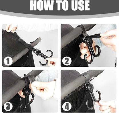 Stroller Bag Hooks - 6 Pieces - Bag Hook - Bag Hanger - Buggy Hooks - Baby Stroller - Diaper Bag Hook - Shopping Hook - Hooks for Bags - Universal Hook - Buggy Hook - Extra Sturdy - For Stroller, Buggy, Wheelchair - Black