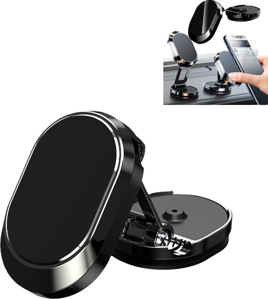 Magnetic Car Phone Holder - Magnetic Car Phone Holder - Foldable Multi-Angle Rotation - 360 Degree Rotatable Magnetic Phone Holder - For Mobile Phones / Smartphones In The Car - Universal Magnetic Release - Black
