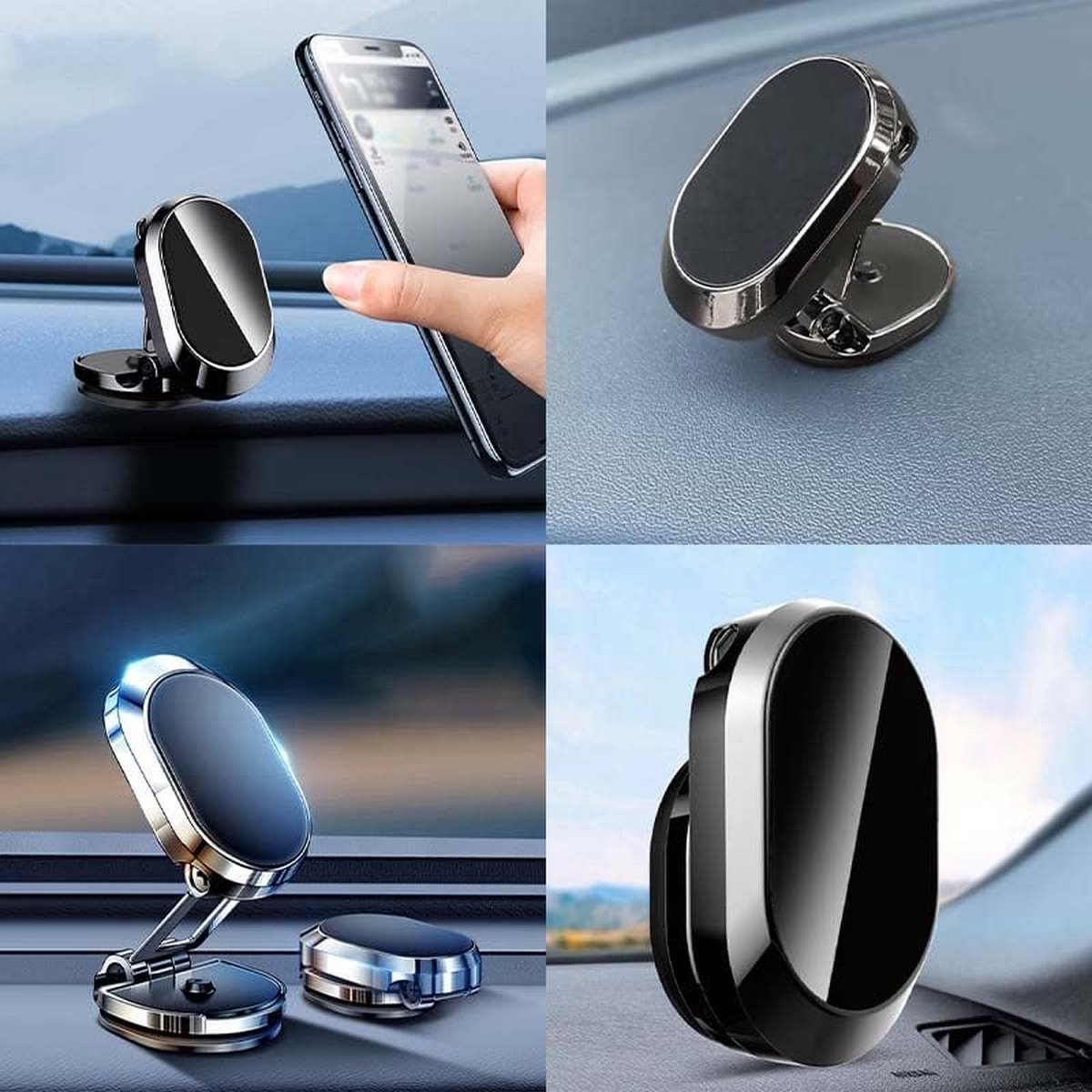 Magnetic Car Phone Holder - Magnetic Car Phone Holder - Foldable Multi-Angle Rotation - 360 Degree Rotatable Magnetic Phone Holder - For Mobile Phones / Smartphones In The Car - Universal Magnetic Release - Black