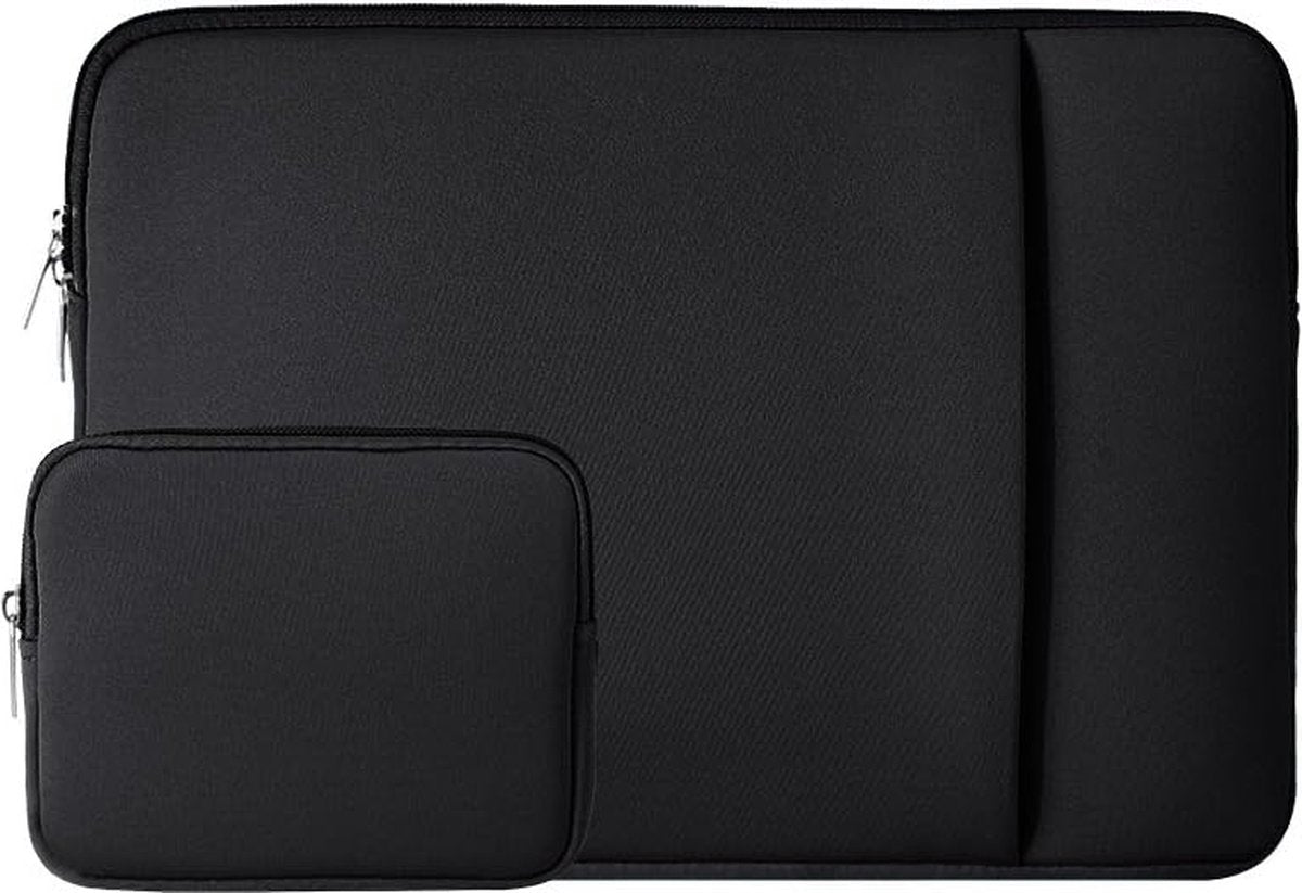 Laptop Sleeve / Pouch - 15.6 Inch - 2-Piece Extra Compartment - Laptop Sleeve with Pouch - Women's / Men's Laptop Bag - Macbook Case with Zipper - Laptop Sleeve - Laptop Case - Laptop Cover - Black - Shockproof - Scratchproof - Durable