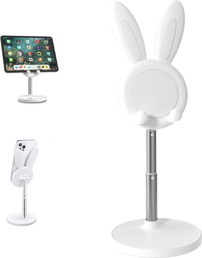 Phone Stand - Mobile Phone Stand - Phone Holder - Stand - For Desk - Angle Adjustable - Desk Holder Support - Cute Rabbit - Universal - For Mobile Phones And Tablets - White