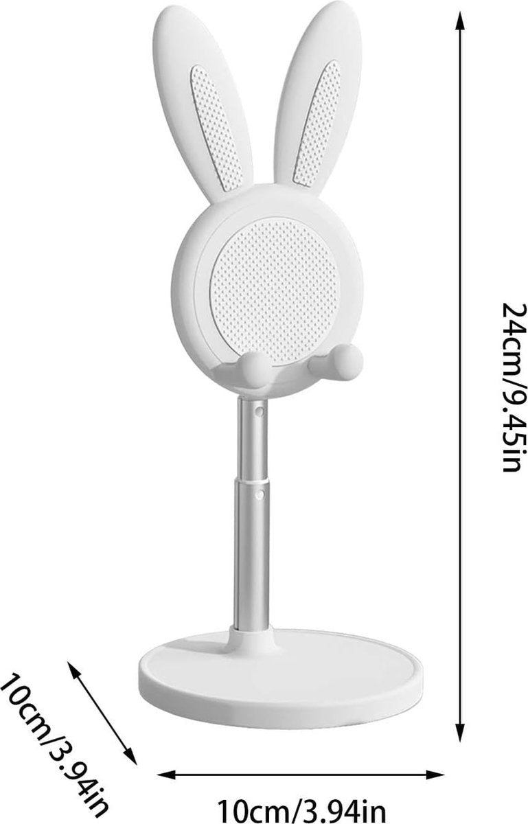 Phone Stand - Mobile Phone Stand - Phone Holder - Stand - For Desk - Angle Adjustable - Desk Holder Support - Cute Rabbit - Universal - For Mobile Phones And Tablets - White