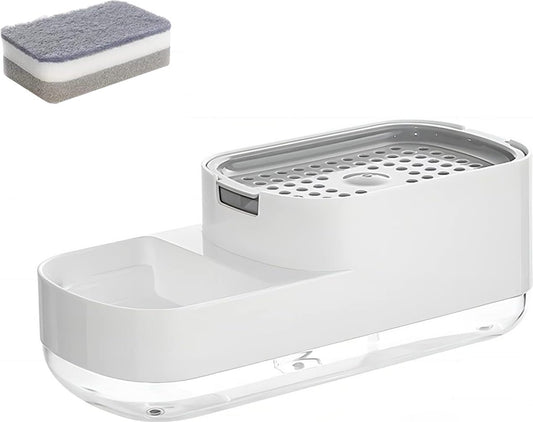 Soap Pump - 2 In 1 - Sponge Holder - Soap Dispenser - Drying Rack - Includes Sponge - ABS - Countertop - Push-Type - Kitchen Accessory - Sink - Gadgets - Sink Organizer - Countertop Organizer - Small Soap Pump - Doing the Dishes - Clean - Very Practical!