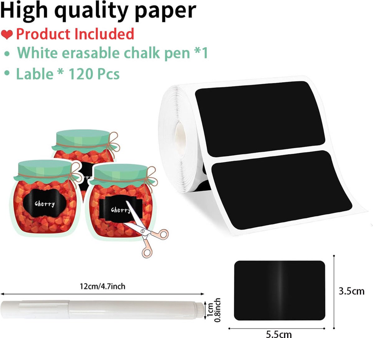 Chalkboard Stickers on a Roll - 120 Stickers - Chalk Sticker - 5.5 x 3.5 cm - Blackboard Label - Blackboard Sticker - Spice Stickers - Spice Labels - Spice Jars - Kitchen Labels - Household Labels - Label Stickers - Incl. 1 Chalk Marker