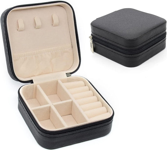 Jewelry box - Jewelry boxes - Jewel case - Organizer - Jewelry holder - Small jewelry box - Small jewelry box - Watch box - Storage box - Compact - Small - Travel case - Girls/Women - For Rings/Earrings/Necklace/Watches - Black