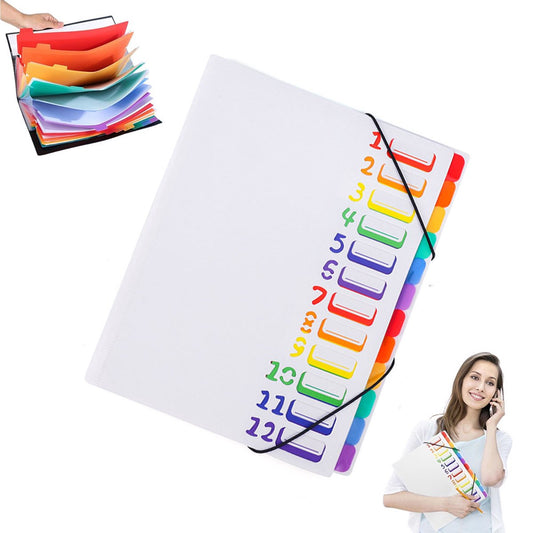A4 Expandable Project Folder - A4 Sorting Folder - 12 Compartments - File Folder with Tabs - Compartment Folder - Desk Folder - Storage Folder - Document Folder - Work Folder - Clear Classification - White