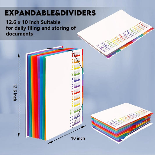 A4 Expandable Project Folder - A4 Sorting Folder - 12 Compartments - File Folder with Tabs - Compartment Folder - Desk Folder - Storage Folder - Document Folder - Work Folder - Clear Classification - White