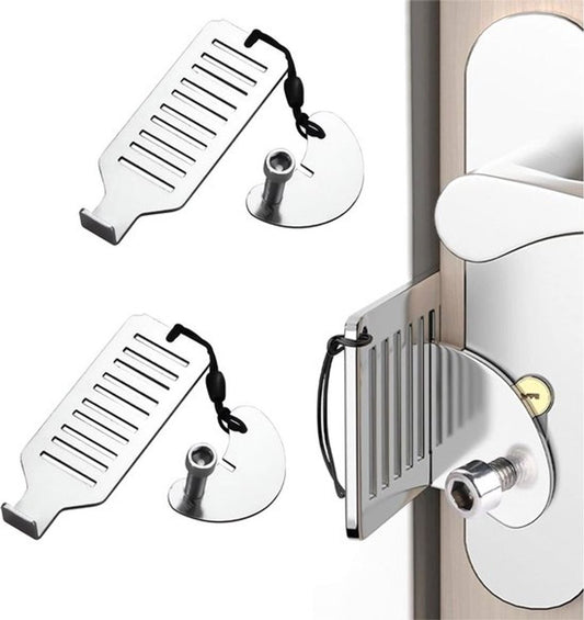 Portable Door Lock - 2 Pieces - Portable Door Lock - Portable Travel Lock - Stainless Steel - Secure - Self-Defense - Travel Lock Door - Door Stopper - Anti-Burglary - Security - Steel - Hotel - Privacy - Travel Accessory - Prevent Unauthorized Access