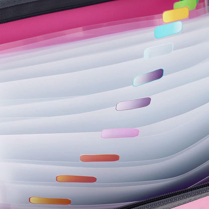 Project Folder - A4 - Foldable File Folder with Tabs - 13 Compartments - Storage Folder/Sorting Folder - Compartment Folder - Durable Plastic Document Folder - Writing Folder with Zipper - Conference Folder - Work Folder - Document Folder - Pink - Portabl