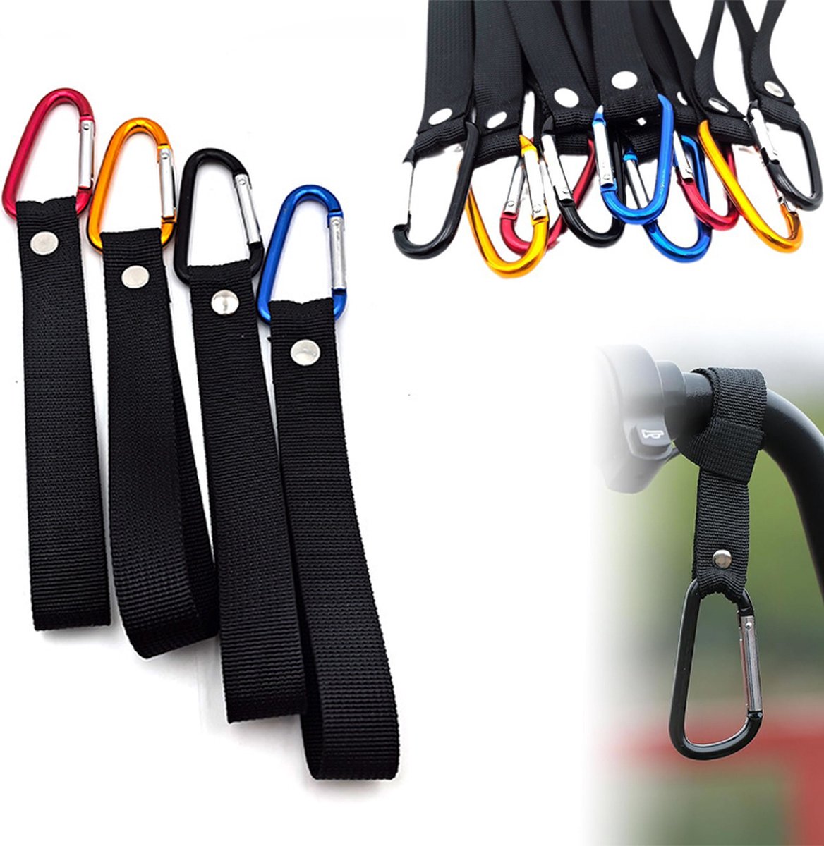 Stroller Hook - 10 Pieces - Bicycle Hook - Stroller Bag Hook - With Carabiner - Extra Sturdy - Bag Hook - Shopping Hook - Universal Hook - Buggy Hook - Diaper Bag Hook - Suitable For Bicycles, Electric Bikes, Strollers - 5 Colors