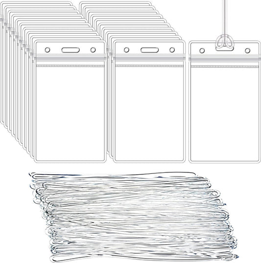 50x Badge Holder - Vertical PVC ID Badge Holders - 11x6.5cm - Name Badges - Card Badge - Transparent ID Card Holder - Name Badge Holder - Card Holder - Card Holders Name Badges - ID Card Holder - Seal - Waterproof Plastic ID Card Holder - With 50 Ring