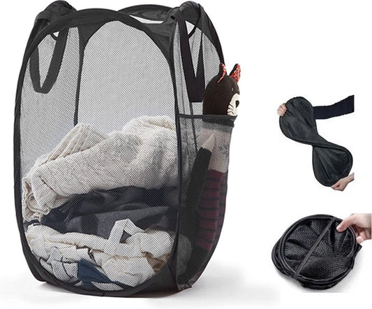 Foldable Laundry Basket - 60 x 30cm - Laundry Baskets - Mesh - Breathable - Durable - Laundry Sorter - Laundry Box - Clothes Organizer - Laundry Basket - Dirty Clothes Basket - Storage Basket - Foldable Laundry Basket - Black - Portable - Space-Saving Lau