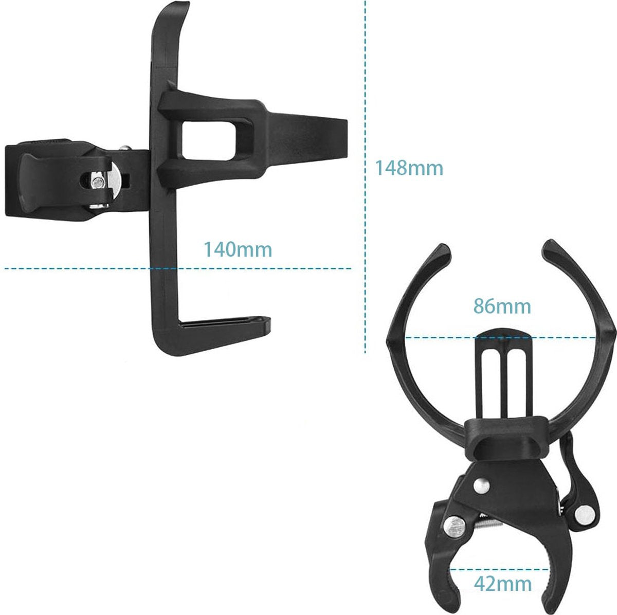 Bicycle Cup Holder - Bicycle Bottle Holder with Clamp - Universal Stroller Cup Holder - Buggy Cup Holder - Can Holder - Stroller Cup Holder - Wheelchair Cup Holder - 360° Rotation - For Bicycles, Mountain Bikes, Strollers, and Wheelchairs - Black