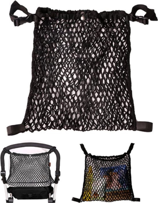 Stroller Net - Stroller/Buggy Net - Buggy Stroller Organizer - Universal - Buggy Bag Organizer - Hanging Mesh Storage Bag - Stretch Material - 35x30 Cm - Black - 1 Piece