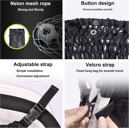 Stroller Net - Stroller/Buggy Net - Buggy Stroller Organizer - Universal - Buggy Bag Organizer - Hanging Mesh Storage Bag - Stretch Material - 35x30 Cm - Black - 1 Piece
