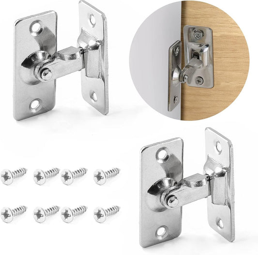 90 Degree Bolts Door Bolt - 2 Pairs - Sliding Screen Door Bolt - Stainless Steel - Barn Door Lock - Bolt - Latch - Lock Pocket Door Locks - Slide Door for Padlock - Silver - Door Stop with Mounting Material - Door Security - Burglary Protection