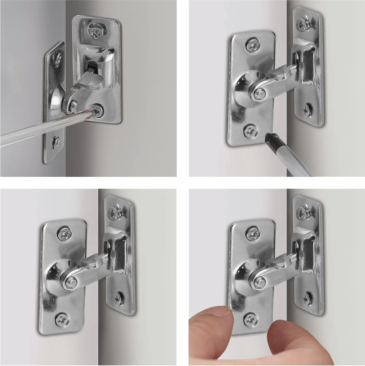 90 Degree Bolts Door Bolt - 2 Pairs - Sliding Screen Door Bolt - Stainless Steel - Barn Door Lock - Bolt - Latch - Lock Pocket Door Locks - Slide Door for Padlock - Silver - Door Stop with Mounting Material - Door Security - Burglary Protection