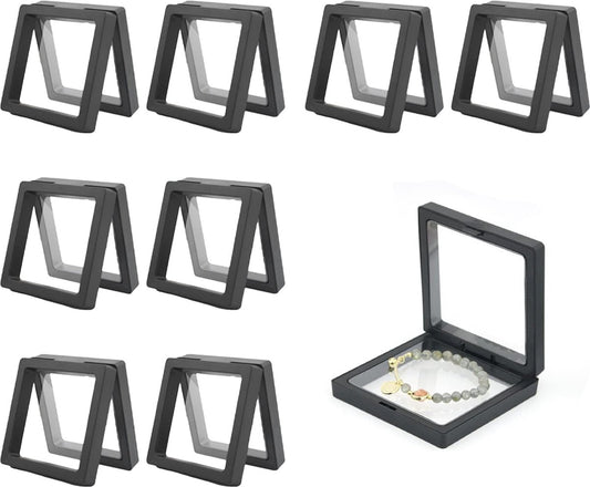 Jewelry Box - 8 Pieces - Jewel Box - Jewelry Boxes - Jewelry Holder - Small Jewelry Case - Travel Size - Transparent PE Floating Display Case - Jewelry Storage Box - 9x9cm - For Rings/Necklaces/Bracelets/Earrings/Coins/Jewelry/Watches - Black