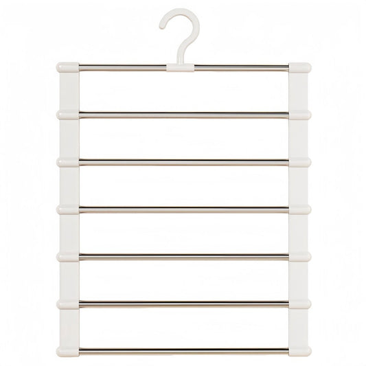 6-in-1 Trouser Hanger - Clothes Hanger - Space-Saving - Hang Up to 6 Trousers - Multiple Trousers - For Women and Men - For Trousers, Scarves, Jeans, Clothing, Towels, Skirts - 50.5x35.5 Cm - White - 1 Piece