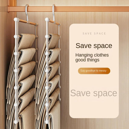 6-in-1 Trouser Hanger - Clothes Hanger - Space-Saving - Hang Up to 6 Trousers - Multiple Trousers - For Women and Men - For Trousers, Scarves, Jeans, Clothing, Towels, Skirts - 50.5x35.5 Cm - White - 1 Piece