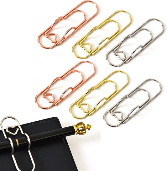 Paperclips - 6 Pieces - Paper Clips - Paper clamp - Designer Clips Pencil Holders - Pencil Holder - Heart Paperclip - Closure Clip - 3 Colors - School - Home - Chic
