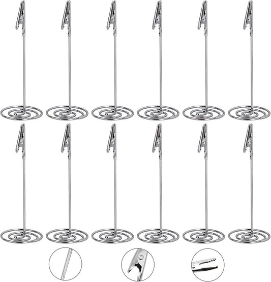 Photo Clip Holders - 12 Pieces - Photo Holder with Clip - Photo Clip - Photo Frame - Stainless Steel Card Holder - Table Card Holder - Name Tag - 120*40mm - For Office, Wedding, Party, Home Decor, Shops, Restaurants, Display, Table Numbers, Price Tags - S