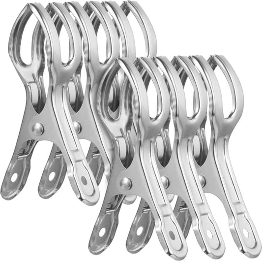 Clothes Pegs - 18 Pieces - Beach Towel Anti-Wind Pegs for Beach Chair - Stainless Steel - Large - Opening 6 Cm - Clothes Rack Pegs - Anti-Slip Clip - Skirt Clip - Quilt - Sheet - Bath Towel - Extra Long and Sturdy - Durable