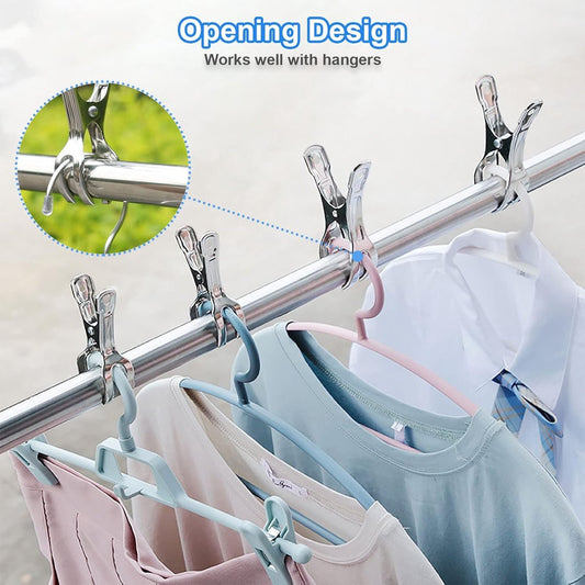 Clothes Pegs - 18 Pieces - Beach Towel Anti-Wind Pegs for Beach Chair - Stainless Steel - Large - Opening 6 Cm - Clothes Rack Pegs - Anti-Slip Clip - Skirt Clip - Quilt - Sheet - Bath Towel - Extra Long and Sturdy - Durable