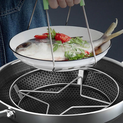 Pan Rack - Pot Stand - Stainless Steel Grill Holder - Steam Grid - Cooking Stand - Pan Trimmer - Pot Trimmer - Scratch-Resistant - Heat Resistant - For Hot Dishes - Pan Accessories - Round - Stainless Steel