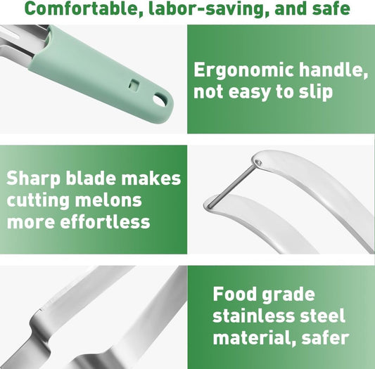 3 In 1 Melon Slicer - Fruit - Cutting - Stainless Steel - Durable - Knife - Fruit Slicer - Fruit Decoration - Small Knife - Toolsformen - Multifunctional Fruit Knife - Portable - For Watermelon / Mango / Melon