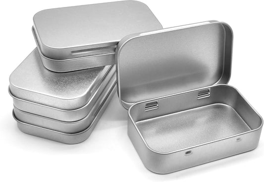 4 pieces - Iron box - Storage box - Portable box - storage box - jewelry box - rectangular metal tins - metal hinged boxes - with lid - for home and outdoors - 9.5*6*2.1 cm - silver