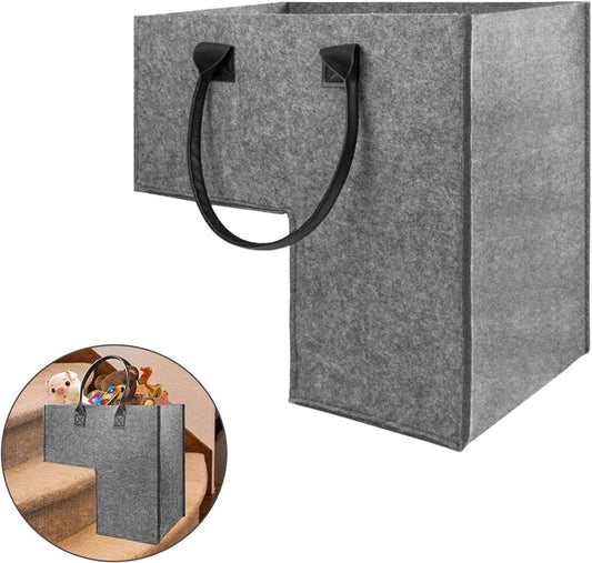 Stair Organizer Basket - Stair Basket - L-shaped Foldable Stair Basket - Storage Bag - Felt Stair Basket - Laundry Basket - Toy Basket - Household Items - for Laundry, Toys - 42*42*25.5 cm - Grey