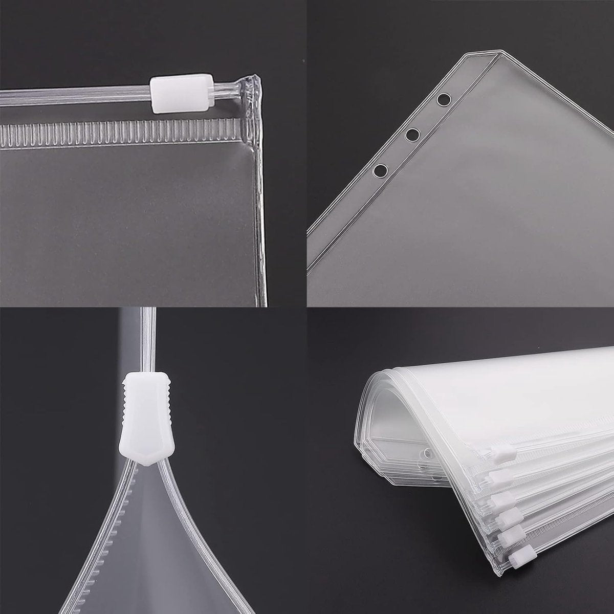 A5 (21x14.9cm) Binder Bags - 12 Pieces - Money Folders with Closure - 6 Holes Budget Cash Envelopes for Budgeting - Transparent Zipper Folder - Waterproof PVC Document Pouch Archiving - Transparent