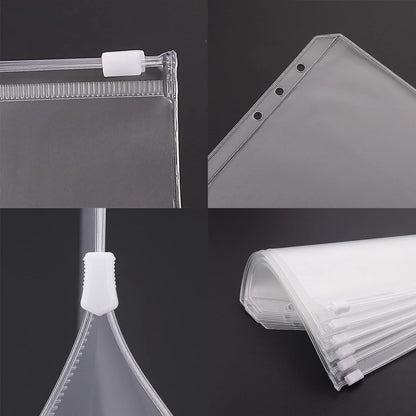 A5 (21x14.9cm) Binder Bags - 12 Pieces - Money Folders with Closure - 6 Holes Budget Cash Envelopes for Budgeting - Transparent Zipper Folder - Waterproof PVC Document Pouch Archiving - Transparent