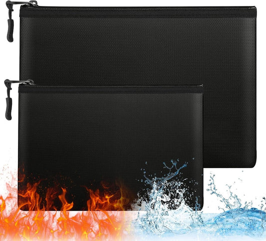 pieces - fireproof bag - A4/A5 - fireproof document holder - fireproof storage bag - fireproof money bag - fireproof pouch - for passport, card and valuables - 28*17cm, 34*24 cm - black