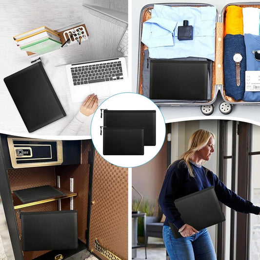 pieces - fireproof bag - A4/A5 - fireproof document holder - fireproof storage bag - fireproof money bag - fireproof pouch - for passport, card and valuables - 28*17cm, 34*24 cm - black