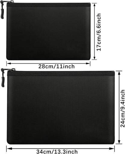 pieces - fireproof bag - A4/A5 - fireproof document holder - fireproof storage bag - fireproof money bag - fireproof pouch - for passport, card and valuables - 28*17cm, 34*24 cm - black