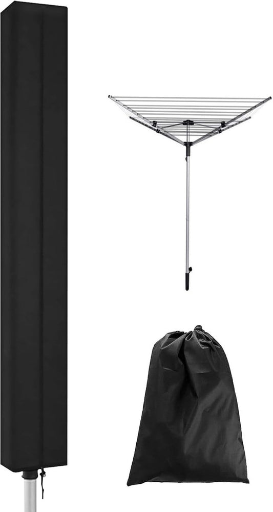 Dryer Cover - Protective Cover - Rotating Clothesline Cover Waterproof Fabric - 165x16x16 cm - Universal Dryer Cover - Heavy Duty Rotating Clothesline Cover with Zipper - Protective Weatherproof Cover for Garden Dryer and Drying Rack - Black