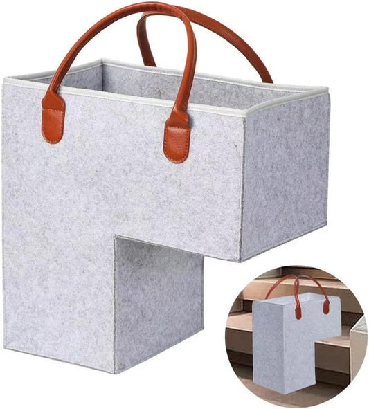 Stair Organizer Basket - Stair Basket - L-shaped foldable stair basket - Storage Bag - Felt Stair Basket - Laundry Basket - Toy Basket - Household Items - for Laundry, Toys - 42*42*25.5 cm - Light Grey